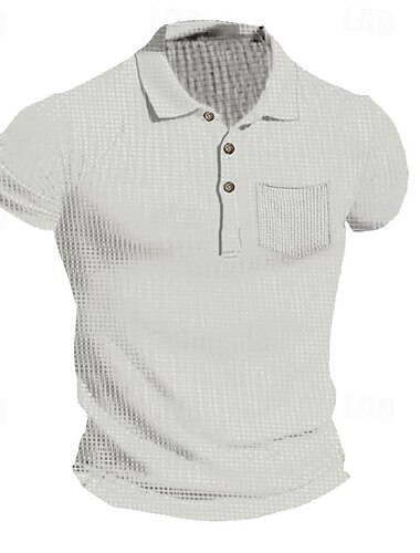  Herren Waffel-Poloshirt Golfhemd Arbeit Casual Kargen Kurzarm Basic Modern Glatt Taste Frühling Sommer Regular Fit Schwarz Weiß Khaki Grau Waffel-Poloshirt