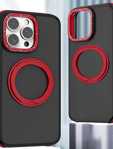  telefon Ügy Kompatibilitás iPhone 16 15 14 Pro Max Plus iPhone 13 12 11 Pro Max Fekete tok Magsafe-el Állvánnyal Vezeték nélküli töltés támogatása Matt Frosted Retro TPU PC Fém