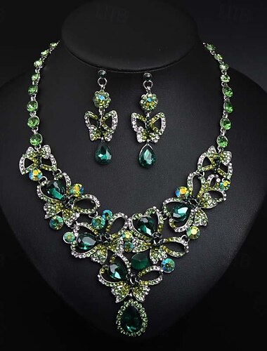  Conjunto de Jóias 3pçs Strass Liga Brincos Colares Mulheres Elegante Vintage Moda Geométrico Borboleta Forma Geométrica Conjunto de jóias Para Casamento Festa Aniversário