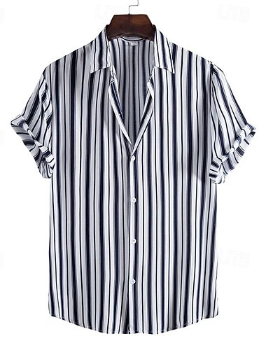  Hombre Camisa Camisa de verano Camisa casual Camisa de playa Abotonar la camisa Camisas de rayas Negro Azul Marino Manga Corta Rayas Cuello Vuelto Vacaciones Hawaiano Ropa Algodón Mezcla de Algodón