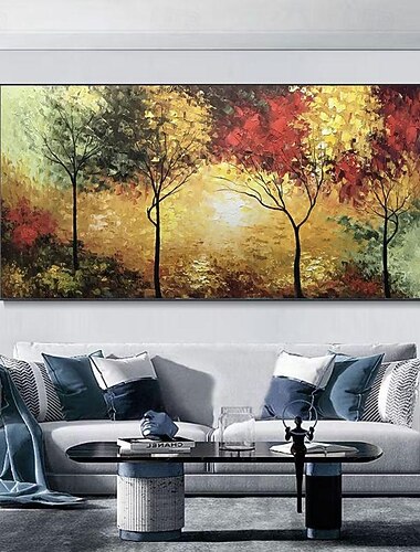  ręcznie robiony obraz olejny na płótnie dekoracje ścienne nowoczesny abstrakcyjny gruby nóż olejny malowanie bujne bogate drzewo krajobraz do wystroju domu walcowane bezramowe nierozciągnięte