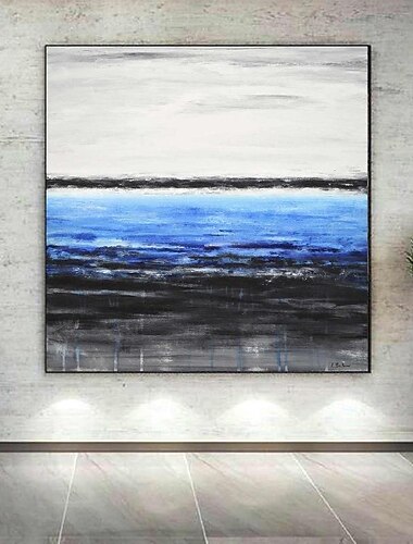  großes Wandkunstgemälde, handgefertigt, abstraktes blaues Gemälde, handgemalt, großes Wandkunstgemälde, handgefertigt, blaues Landschaftsgemälde auf Leinwand, abstraktes modernes Gemälde für