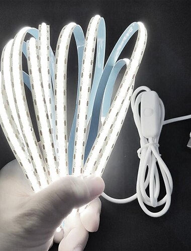  wasserdichter COB-USB-5-V-LED-Lichtstreifen, hochglänzender, weicher, flexibler LED-Lichtstreifen mit USB-Schalter, 1–5 m, 480 LEDs/Meter, wasserdichtes, flexibles, selbstklebendes Sicherheitsband,