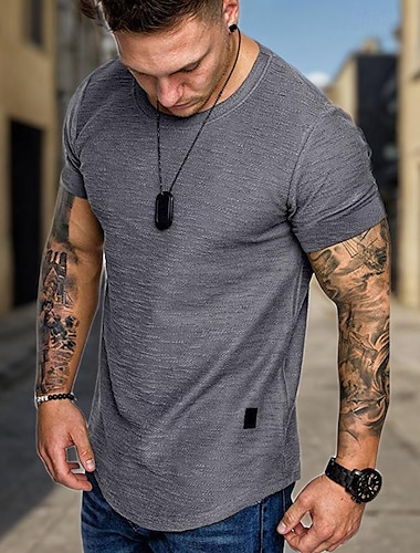  Homme T shirt Tee Plein Col Ras du Cou Casual Manche Courte Vêtement Tenue simple Vêtement de sport Décontractées Muscle