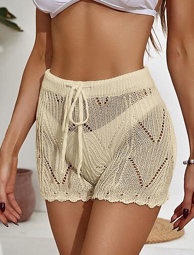  Damen Shorts Kurze Hosen Brautkleider schlicht Kurz Glatt Kordelzug Ausgeschnitten Gehäkelt Atmungsaktivität Komfortabel Mikro-elastisch Strand Wochenende Schwarz Weiß Khaki Sommer Regular Fit