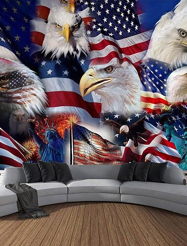  Tapiz colgante del día de la independencia 4 de julio águila libertad arte de la pared tapiz grande decoración mural fotografía telón de fondo manta cortina hogar dormitorio sala de estar decoración