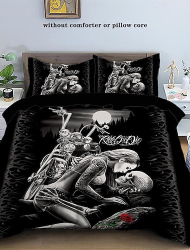  100% cotone floreale teschio cavaliere set copripiumino 3 pezzi set biancheria da letto stampata coppia scheletro umano 3 pezzi adatto per coppie e adulti set copripiumino gotico super morbido e