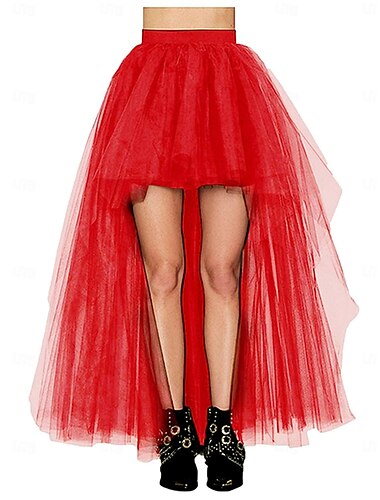  Damen Petticoat Unterrock Tüll Hi-Lo Lang Tutu Tüll Turnürrock Elastischer Bund Festival Partyrock
