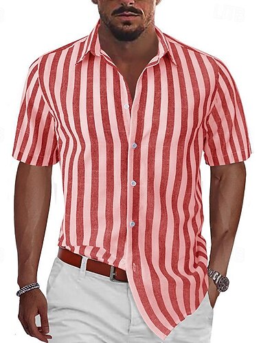  Herren Hemd Sommerhemd Freizeithemd Strandhemd Knopfhemd Gestreifte Hemden Schwarz Rote Blau Grau Kurzarm Streifen Umlegekragen Urlaub Hawaiianisch Bekleidung Polyester Mode Lässig Bequem