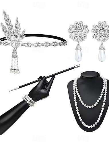  1920er Der große Gatsby Outfits Flapper-Stirnband Der große Gatsby Hochzeitsgast Kragenlos Damen Halloween Karneval Maskerade Party Hochzeitsempfang Junggesellinnenabschiedsparty Erwachsene 1 Armband