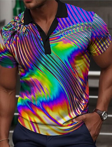  Miesten Kuvitettu Neon Poolopaidat Golfpaita Lyhythihainen Poolopaidat Kauluspaidat Lomavaatteet Rave Wear Juhla-asut Napit 3D-tulostus Kevät kesä Purppura