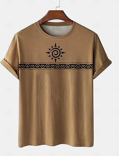  Men's Tribal Bandana Print T shirt T shirt 3D Print Crew Neck Shirt Vacation Ethnic Athleisure Sports Outdoor Casual Hiking Brown Green Khaki Summer Spring Clothing Apparel S M L XL XXL XXXL
