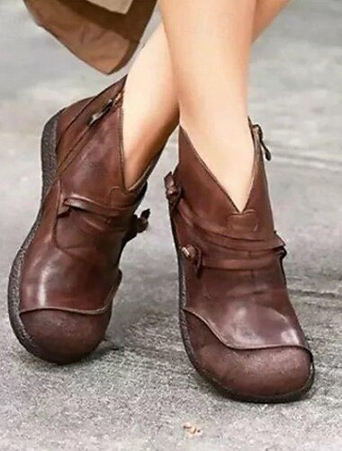  Damen Stiefel Komfort Schuhe Reißverschluss Niedriger Absatz Runde Zehe Vintage Minimalismus PU Reißverschluss Schwarz Burgund Blau