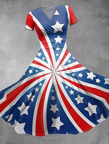  USA Flagge Swing-Kleid Flare-Kleid Erwachsene Damen Cosplay Karneval Tag der Unabhängigkeit 4. Juli Einfaches Karnevalskostüm