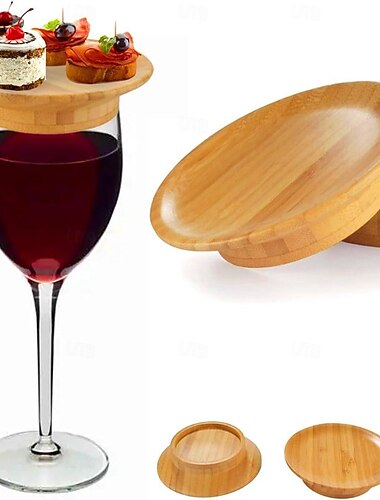  topper de charcutaria de taça de vinho de uso duplo, topper de tábua de charcutaria de taça de vinho, porta-copos verticais de bambu para taças de vinho para aperitivos e sobremesas