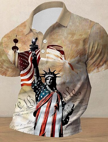  Amerikai függetlenség napja Férfi Amerikai zászló Veteránok Gofris pólóingek Golfing Rövid ujjú Pólóingek Galléros ingek Utcai öltözék Nyaralási viselet Party ruhák Gombok 3D nyomtatás Nyár Tavasz