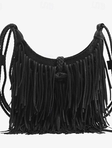  Damen Umhängetasche Schultertasche Hobo Tasche PU-Leder Täglich Festtage Strand Quaste Reißverschluss Hohe Kapazität Feste Farbe Braun
