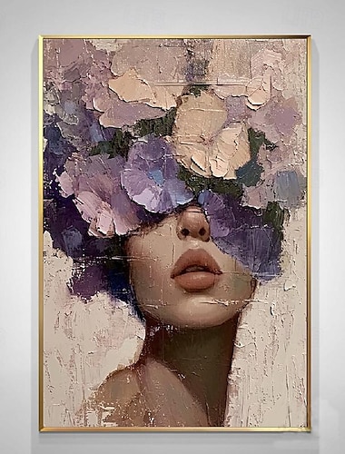  abstrakte Dame Malerei handgemalt Frau Gesicht Malerei große handgemachte gesichtslose Porträt Kunstwerk Blume figurative Leinwand Kunst gerahmt Frau Kunst Wohnkultur