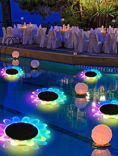  luci galleggianti per piscina luci solari per esterni a forma di girasole ip68 illuminazione galleggiante impermeabile, lampade notturne a led galleggianti impermeabili anfibie per laghetto, giardino,
