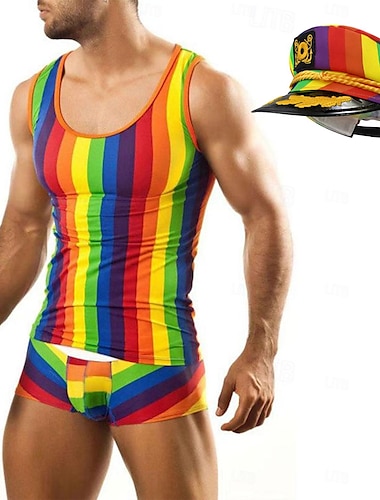  LGBTQ Arco iris Disfraz de carnaval Sombreros Pijamas Adulto Hombre Homosexuales Desfile del orgullo Mes del Orgullo Carnaval Mascarada Disfraz de carnaval fácil