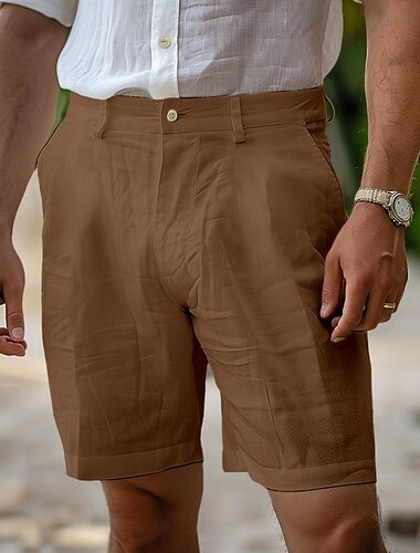  Pánské Kraťasy Lněné šortky Šortky Letní šortky Zip Tlačítko Kapsy Bez vzoru Pohodlné Prodyšné Délka kolen Práce Denní Módní Šik ven Černá Bílá Neelastické