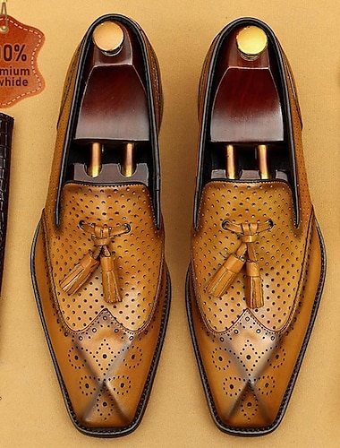  herr vintage brunt läder perforerade tofs loafers