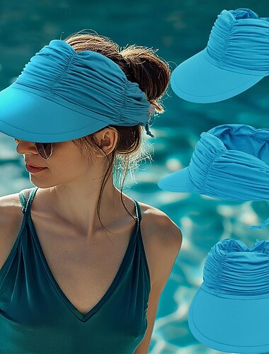  Modischer, einfarbiger UV-Sonnenschutz für Damen mit breiter Krempe, Visier, modischer Aufdruck, geraffter Sonnenschutz, leerer Sommer-Strandhut