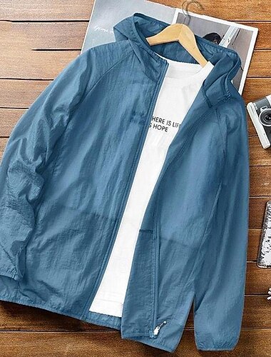  Herren Mantel Freizeitjacke Outdoor Strasse Sonnenschutz Atmungsaktiv Sommer Glatt Urlaub Modisch Mit Kapuze Standard Weiß Blau Grün Grau Jacken