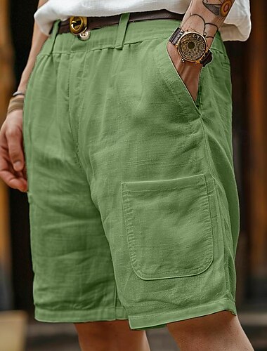  Hombre Pantalón corto Pantalones cortos de lino Pantalones cortos de verano Bolsillo Bolsillo delantero Pierna recta Plano Comodidad Transpirable Longitud de la rodilla Fiesta Exterior Casual Moda