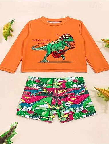  todelt hurtigtørrende badedrakt for gutter dinosaur - komfortabel skjorte & bukser for barn som surfer & dykking