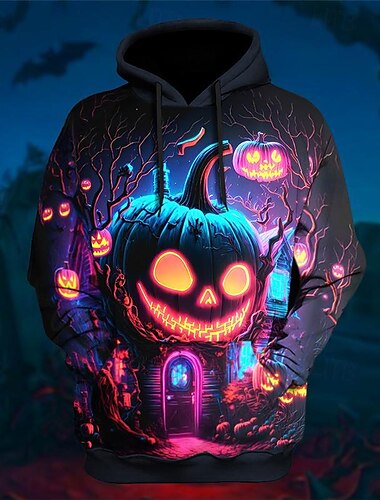  Homens Abóbora Estampas Abstratas Moletons Moletom Manga Longa moletom com capuz Com Capuz Diário Impressão 3D dia das Bruxas Feriado Para Noite Azul Roxo Imprimir Primavera & Outono Designer