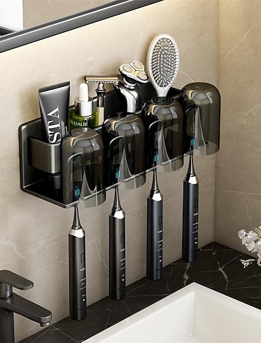  подставка для зубных щеток из черного золота, ванная комната, туалет, неперфорированная настенная электрическая чашка для полоскания рта, чашка для щетки, настенная алюминиевая полка для хранения
