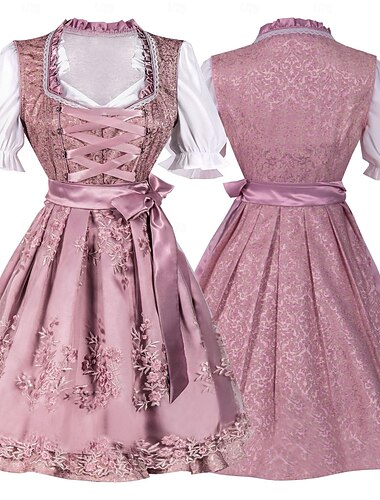  Karneval Oktoberfestbier Kostüm Kleid Outfits Dirndl Bayerisch Dienstmädchen Deutsch München Wiesn Damen Stoff im traditionellen Stil Hemd Kleid Schürze