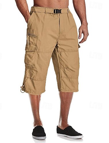  Voor heren Tactische korte broek Cargoshorts Capri broeken Knop Elastische taille Meerdere zakken Effen Draagbaar Kuitlengte Buiten Dagelijks Kamperen&Wandelen Modieus Klassiek Zwart Leger Groen