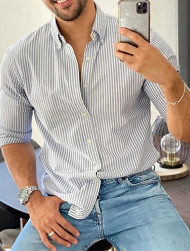  Herr Skjorta Knapp upp skjorta Casual skjorta Sommarskjorta Strandskjorta Grå Långärmad Slät Nedvikt Hawaiisk Helgdag Button-Down Kläder Mode Ledigt Bekväm
