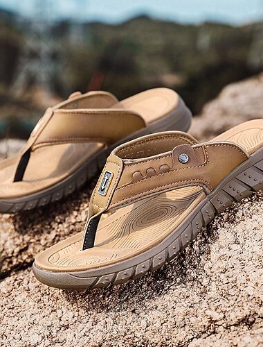  Herren Sandalen Hausschuhe & Flip-Flops Retro Wanderschuhe Brautkleider schlicht Täglich Urlaub Strand Leder Komfortabel Dunkelgrau Dunkelbraun Sommer