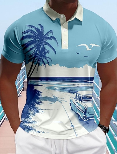  דרבי קנטקי בגדי ריקוד גברים חולצות פולו הוואי חולצת גולף שרוולים קצרים חולצות פולו חולצות עם צווארון ביגוד חוף בגדי נופש טרופי ללבוש תלבושות למסיבה כפתורים הדפסת תלת מימד אביב קיץ פול