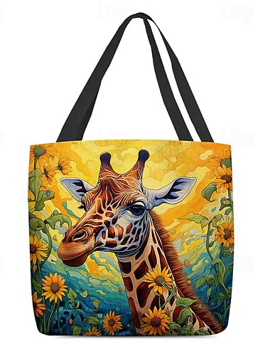  Damen Stoffbeutel Schultertasche Leinentragetasche Polyester Einkauf Festtage Strand Bedruckt Hohe Kapazität Klappbar Leichtgewichtig Giraffe Gelb Blau