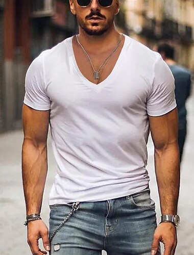  Hombre Camiseta Camiseta superior Mangas cortas Escote en Pico Verano Plano Design Básico Contemporáneo moderno Estilo clásico Vacaciones Calle Noche Negro Blanco Rosa Camiseta superior para hombre