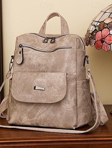  Sac à dos vintage en similicuir aspect daim pour femme – sac à bandoulière convertible avec poche à rabat sur le devant pour le travail, les voyages ou un usage quotidien