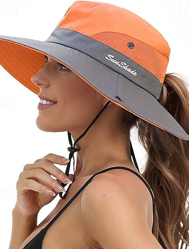  Sombrero de sombrilla protección UV gorra de playa de ala ancha cubo de cola de caballo plegable sombrero de pesca gorra de playa para pesca senderismo jardinería al aire libre