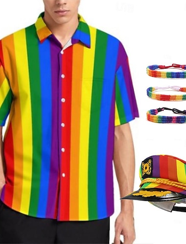  LGBT LGBTQ Rainbow Flag Blouse / Shirt Captain's Yacht Sailors Hat Rainbow Graphic For Men's Adults' Masquerade 3D Print Pride Parade Pride Month