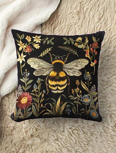  Dekorativer Kissenbezug mit Sommerbienen, 1 Stück, weicher, quadratischer Kissenbezug für Schlafzimmer, Wohnzimmer, Sofa, Couch, Stuhl