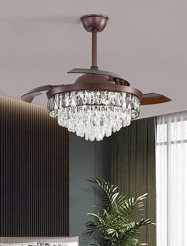  Ventilator de tavan cu candelabru de cristal modern de 42" cu lame retractabile cu telecomanda