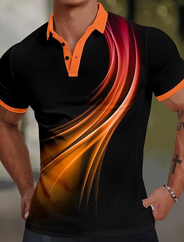  Voor heren Geometrisch Poloshirts Golfshirt Korte mouw Poloshirt Overhemden met kraag Zakelijk informeel Vakantiekleding Formele kleding Festivalkleding Knop 3D-afdrukken Zomer Lente Geel + Oranje