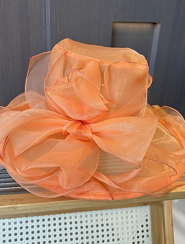  fascinators hatut Päähine Organza Kalastajanhattu Naisten lierihattu Aurinkohattu Kausaliteetti Pyhäpäivä Tyylikäs Vintage Kanssa Kukkakuvio Puhdas Väri Päähine Päähineet