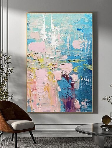  Handmade Colorful Abstract Painting on Canvas Pink Painting Blue Painting Bright Wall Art Fantasy Painting Texture Painting Large Abstract Painting Framed Ready To Hang