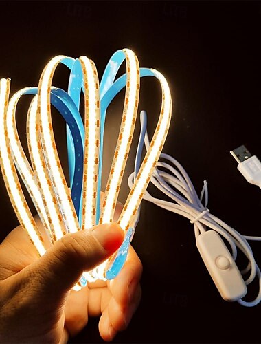  waterdicht cob usb 5v ledstriplicht, hoogglans led zacht flexibel striplicht met usb-schakelaar 3,28-16 ft (1-5m) 480 led / meter waterdicht flexibel zelfklevend veiligheidstapelicht geschikt voor
