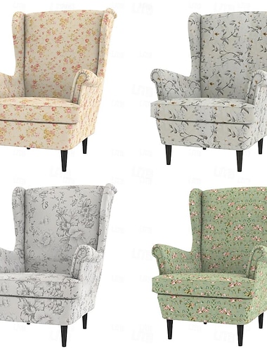  Housse de fauteuil de style wingback en 100 % coton avec housse de bras housses en fleurs matelassées siège unique
