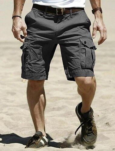  Herren Cargo Shorts Kurze Hosen Shorts Kurze Hosen Bermudas Multi Pocket Gerade geschnitten Einfarbig tragbar Draussen Knielänge Outdoor Casual Strand Klassisch Schwarz Khaki Hoher Taillenbund